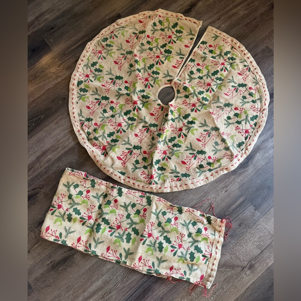 Serrv 100% Jute Christmas Tree Skirt & Table Runner Set, Made in Bangladesh